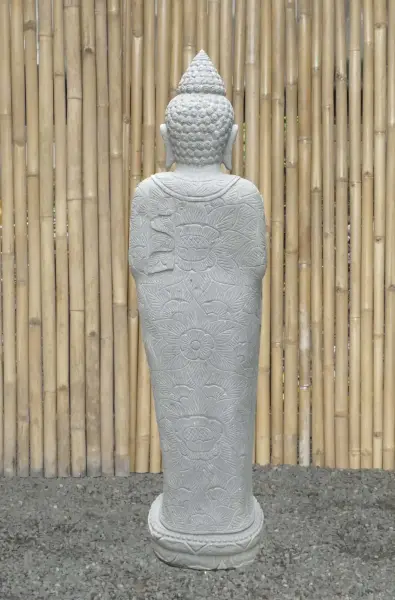 Product image 5 of the product “Standing Buddha with floral carving, Abudaya position. 40 x 28 x 152cm. Natural stone (river stone), stonemasonry ”